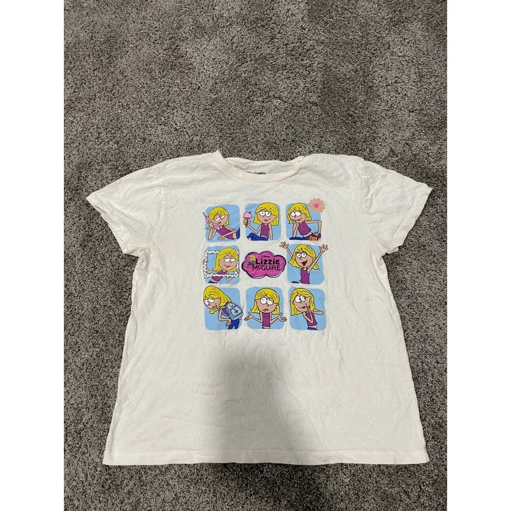 Disney Lizzie McGuire T-Shirt Womens LG Cream Excellent Y2K Cartoon Graphic Tee